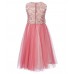 Rare Editions Pink Embroidered Mesh Jewelled Waist Dress 